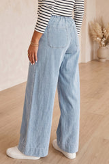 Jean bleu uni coupe regular à poches, longueur entière
