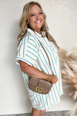 Robe chemise boutonnée à manches courtes et à rayures de grande taille pour la Saint-Patrick verte