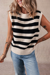 Black striped knitting vest and ribbed border
