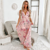 Vestido largo romántico con patrón floral *