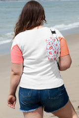 T-shirt en tricot gaufré color block blanc grande taille