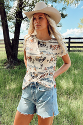 Beige printed mesh t-shirt *