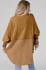 Blouse surdimensionnée haute et basse à ourlet brut et épissure froissée camel-A WOMAN WE LOVE