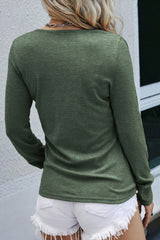 Mist Green Long Sleeve Henley Top with Snap Fastener