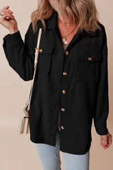 Black buttoned jacket with flap pocket in corduroy