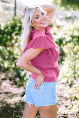 Round neck knitting sweater and pink leopard ruffle sleeves