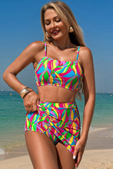 Abstract print bikini and high waist*