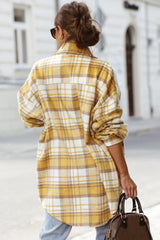 Yellow long sleeve jacket with flap pocket and checks