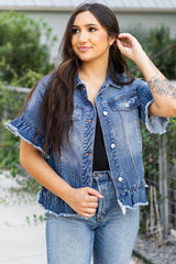 Short -sleeved denim jacket *
