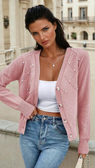 Cardigan buttoned in textured knitted with pearls *