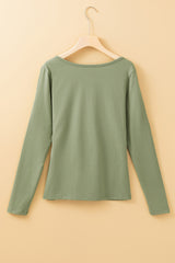 Laurel Green - Slim Fit Long Sleeve V-Neck Top with Buttons