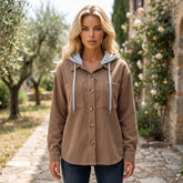 Pale khaki corduroy jacket with hood and drawstring pockets