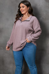 Plus Size Textured Knit Zip Neck Sweater