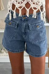 Short en jean bleu crépuscule à poches rabattues