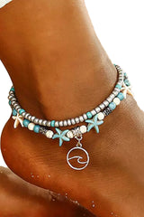 Bracelet de cheville double plage bleu ciel-A WOMAN WE LOVE