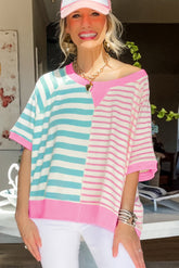 Oversize pink t-shirt with stripes *