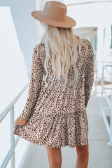 Vestido de manga larga con volantes y estampado de animales de leopardo