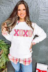 White Chenille XOXO Sequin Cable Knit Sweatshirt