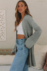 Cardigan gris ouvert sur le devant en maille pointelle-A WOMAN WE LOVE