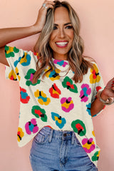 Oversize t-shirt printed leopard apricot with drooping shoulders