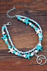 Bracelet de cheville double plage bleu ciel-A WOMAN WE LOVE