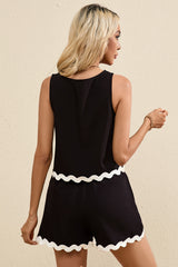 Ensemble débardeur noir à bordure Ricrac et short à taille élastique-A WOMAN WE LOVE