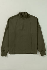 Jungle Green Drop Shoulder Zip Neck Sweatshirt