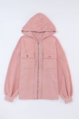 Chaqueta rosa con cremallera con cordón con capucha y acorden con bolsillo de aleta