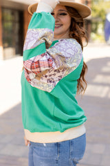 Plus Size Sky Blue Floral Plaid Patchwork Raglan Sleeve Sweatshirt