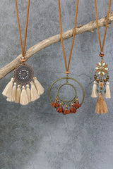 Collier pendentif à pampilles rétro bohème multicolore 3 pièces-A WOMAN WE LOVE