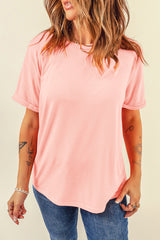 Camiseta rosa casual de color redondo