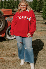 Bright Red Christmas Sweater with Merry Christmas Pattern, Plus Size