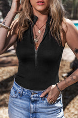 Body noir côtelé sans manches à col montant *-A WOMAN WE LOVE