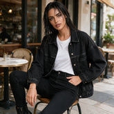 Veste en jean oversize délavée noire avec poches