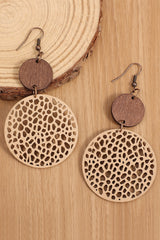 Boucles d'oreilles pendantes rondes en bois ajourées kaki-A WOMAN WE LOVE