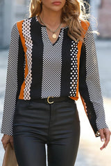 Blouse orange à imprimé géométrique et col en V cranté color block-A WOMAN WE LOVE