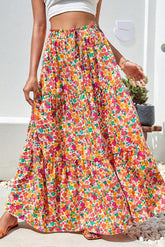 Long skirt with several levels with yellow bohemian floral print