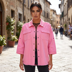 Veste en jean boutonnée à ourlet brut *