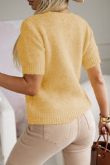 Pull à manches courtes jaune crème avec appliques de fleurs mignonnes