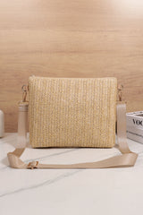 Sac d’épaule beige tressé à poche en simili cuir et sangle réglable