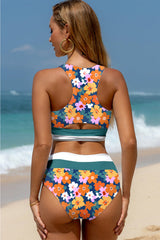 Bikini 2 rooms with high waist with green floral print *