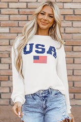 Sudadera blanca con patrón de bandera de los Estados Unidos y cordón