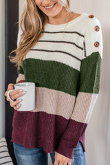 Striking and buttoned Sweater Pull Green Color Block