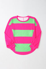 Haut ample à rayures color block vert clair à épaules tombantes