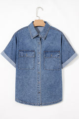 Chemise en jean à manches courtes et poches à rabat
