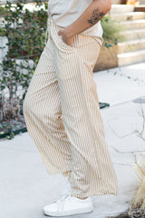 Large pants with striped khaki tightening and printed