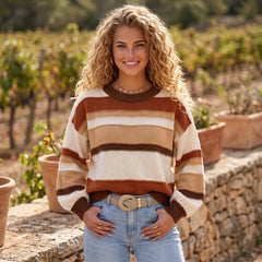 Pull à rayures multicolores et col rond