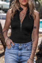 Body noir côtelé sans manches à col montant *-A WOMAN WE LOVE