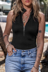 Body noir côtelé sans manches à col montant *-A WOMAN WE LOVE