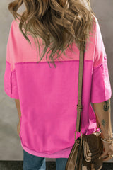 Half-Bouton T-shirt in contrasting red patchwork